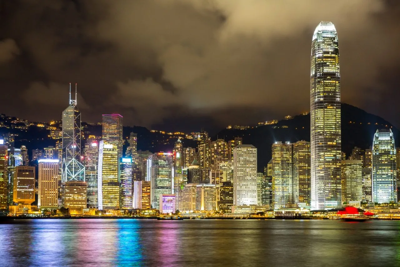 Hong Kong harbour skyline at night